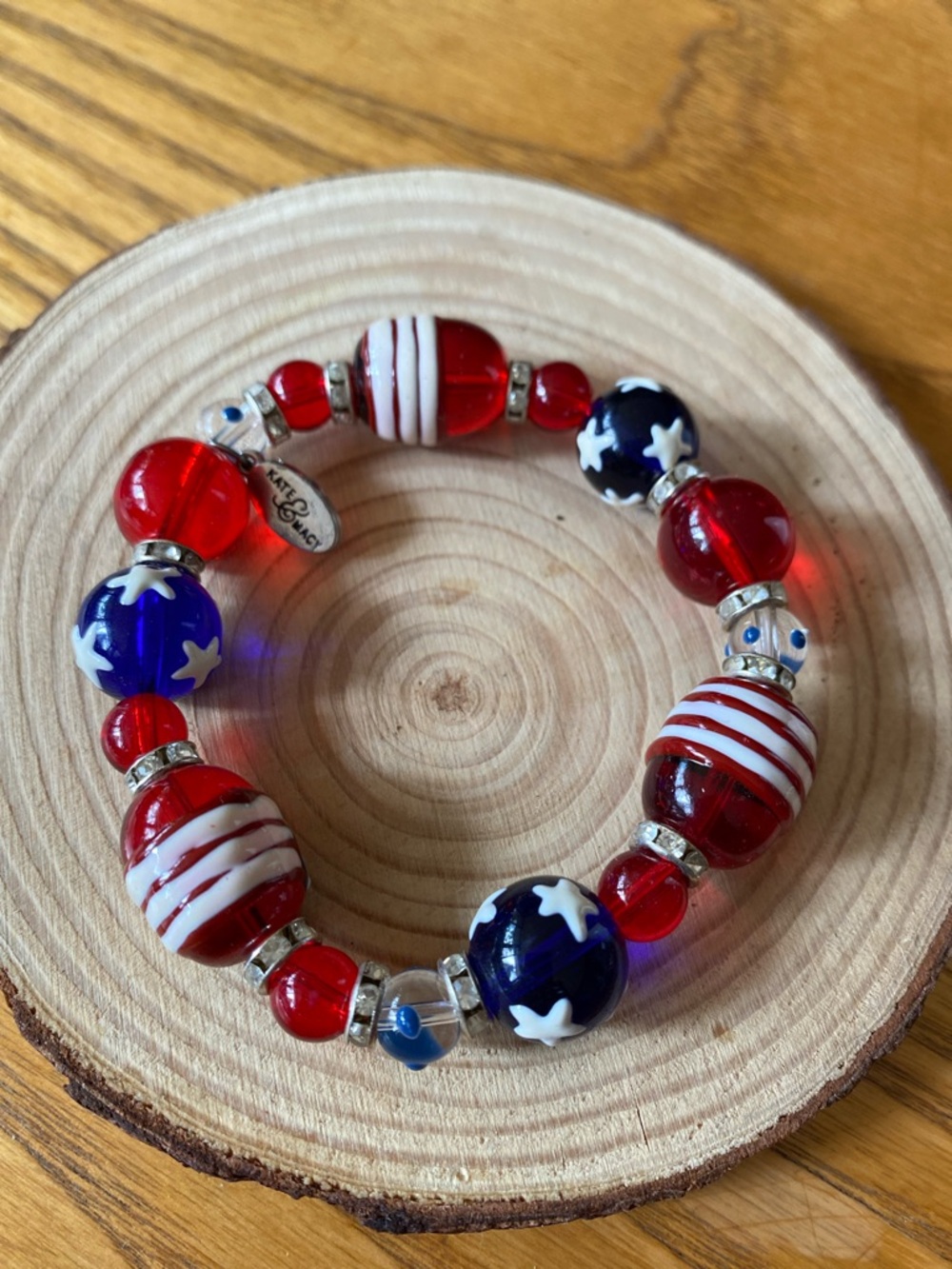 Patriotic Glass Bead Stretch Bracelet - Red, White & Blue